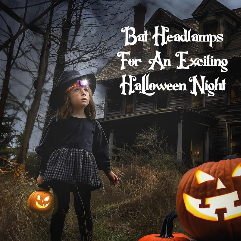 EverBrite Halloween Bat Headlamps Halloween Gifts,3 Modes Head Lamps with Warm/Red/Strobe Lights, Headlights for Halloween Party and Decorations 2 Pack - Image 2